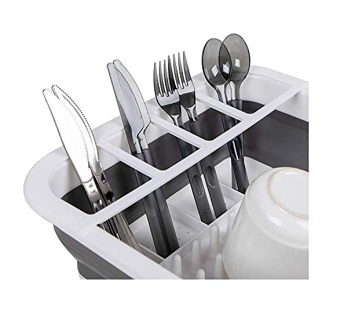 Image of Collapsible Dish Drainer /Dish Drying Rack with Spoon Storage Holder Utensil Dinnerware Travel Organizer - Heavy Duty Plastic & Silicone (PP + TPE) - Dishwasher Safe for Easy Cleaning