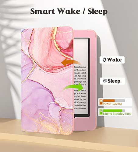 Image of MoKo Case for 7 inch /6.8 inch Kindle Paperwhite(12th /11th Gen-2024 /2021) & Colorsoft Signature Edition,Slim PU Shell Cover Case with Auto-Wake /Sleep,Not for kobo Aura 2 /Remarkable, Light Pink Gold Marble