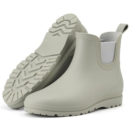 HISEA Mens Chelsea Rain Boots Waterproof Lightweight Ankle Deck Boots Non-Slip Garden Shoes for Yard Work Fishing Car Washing Dog Walking