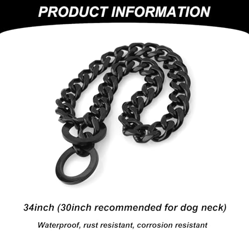 Collier en chaîne pour chien noir en acier inoxydable robuste de 34 pouces