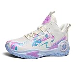 Men's Basketball Shoes High Elastic Wear Training Shoes Light Non-Slip Running Shoes Beige-Purple Size 11