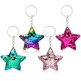 ISKYBOB Set of 4 Star Shaped Glitter Sequins Charm Keychain Bag Hanging Decoration Key Ring