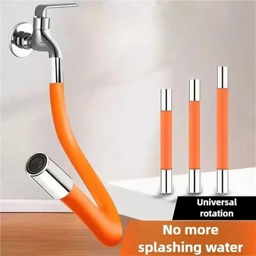 Rallonge de robinet silicone universelle flexible 20 cm orange rotative 360° - 3