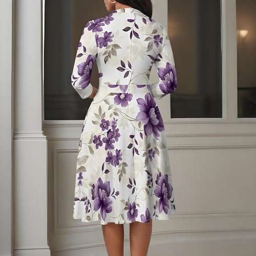 Image of PinkPatty Women's Casual A-line Midi Dresses 3 /4 Sleeve V Neck Fit and Flare Dress with Pockets