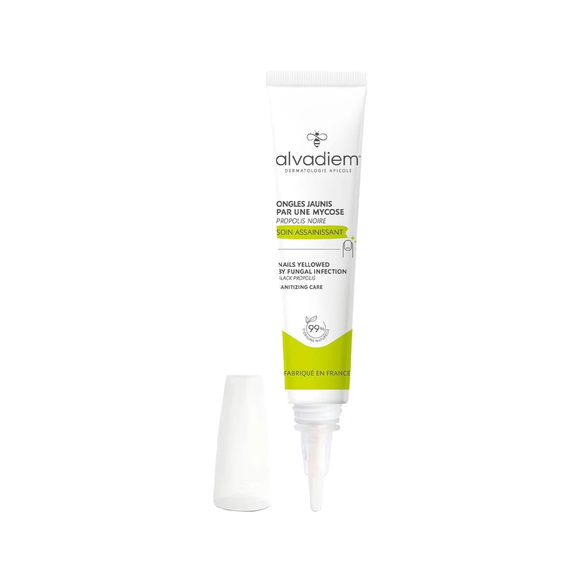 Alvadiem | Soin Ongles Assainissant Réparateur Ongles Jaunis Abîmés | Purifie, Renforce et Restaure la Couleur | Propolis Noire des Cévennes, Terpinéol | Fabriqué en France, 99% Naturel | 10 ml