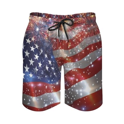USA Flag Celebration Fireworks Men's Swim Trunks Quick Dry Board Shorts Hawaiian Beach Shorts With Pocket4
