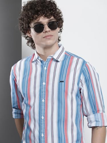 Image of The Indian Garage Co Men Regular Fit Striped Full Sleeves Cutaway Collar Casual Shirt