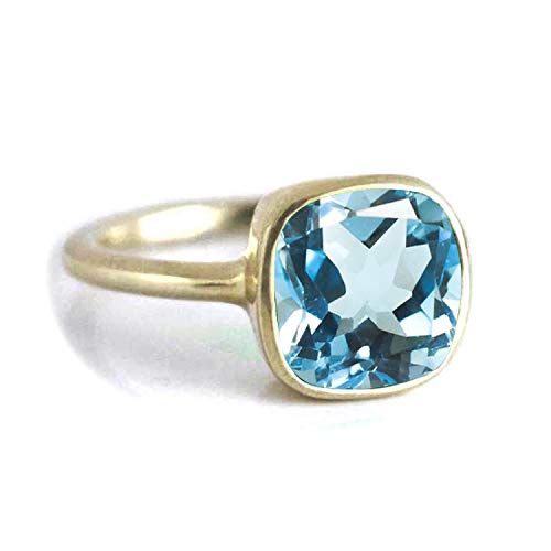 Bague topaze bleue naturelle argent 925 coussin homme femme unisexe