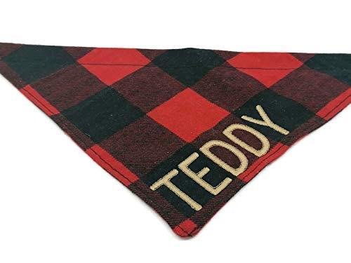 Christmas Red Plaid Personalized Dog Bandana Made of Soft Flannel, Dog Bandana over Collar, Christmas Apparel for Dog or Cat