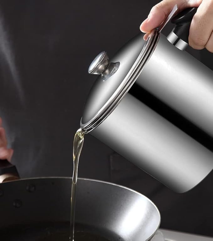 Oil Strainer Pot Grease Can - Stainless Steel Cooking Grease Container,Reuse Oil Storage Best Oil Shaver Can Container with Removable Filter Anti-Scalding Handheld..2025 1