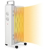 Tangkula 1500W Oil Filled Radiator Heater, Electric Space Heater with 3 Heating Modes, Adjustable Thermostat, Tip Over & Overheat Protection, Portable Oil Heater for Indoor Use, Home, Office (White)