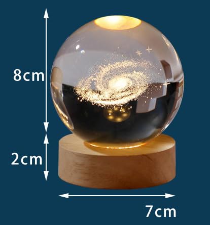 NIBHZ Luz Nocturna de Bola de Cristal 3D para niños, Planeta Galaxia calmante LED, Saturno y Luna, lámparas de Cielo Estrellado,Clear,8cm