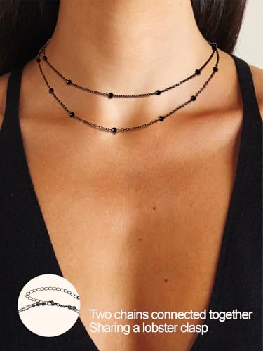 FOCALOOK Choker Necklace for Women Dainty 14K Gold Plated Double Layered Necklace Silver Black Metal Satellite Beaded Boho Choker Chain4