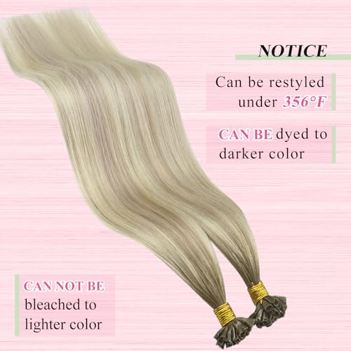 Image of YoungSee Balayage U Tip Hair Extensions Human Hair Ash Blonde Ombre Platinum Blonde U Tips Human Hair Extensions Balayage Utip Hair Extension Real Human Hair Ombre K-Tip Hair Extension 16In 1G /S 50G