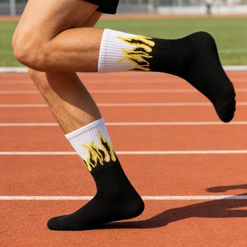 Image of BEAR & BEYOND Urban Spark Crew Socks Pack of 5 for Men Women, Cotton Blend Mid-Calf Socks with Colorful Graphic Pattern, Comfortable Stretch Fit for Sports, Travel, College and Casual Wear
