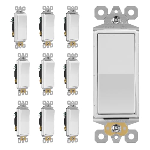 Image of ECOELER Decorator Paddle Light Switch, Single Pole or 3-Way Electrical Rocker Wall Switch, 15A 120 /277V, Self-Grounding, in Wall On /Off Interrupter for Residential and Commercial, 10 Pack