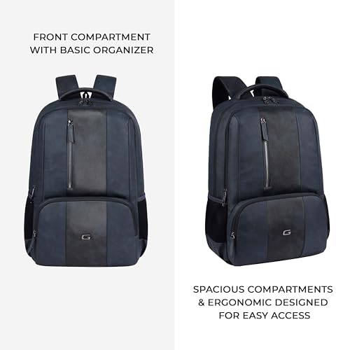 Image of Gear Vault 19 inch /30L Anti Theft Faux leather Large Water Resistant Laptop Backpack /Casual Backpack /Daypack /Travel Backpack /College Bag For Men /Women (Navy)
