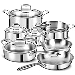 3 Ply Stainless Steel 11-Piece Cookware Set with Lids, Pots and Pans Kitchen Set, Non-Toxic, Induction, Oven, Dishwasher Safe, Professional Chef Quality