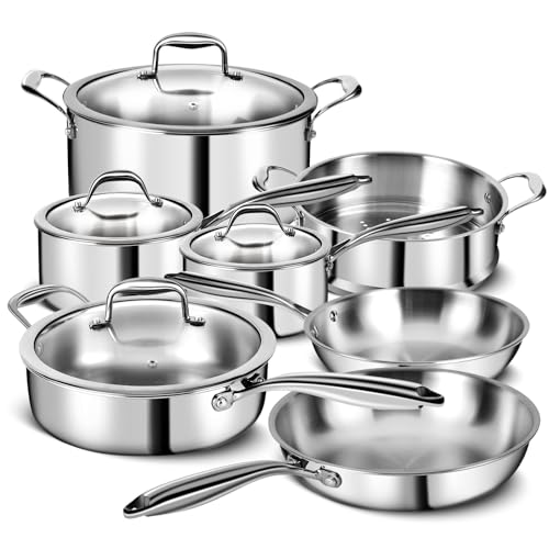 3 Ply Stainless Steel 11-Piece Cookware Set with Lids, Pots and Pans Kitchen Set, Non-Toxic, Induction, Oven, Dishwasher Safe, Professional Chef Quality by EWFEN - Used condition - CA$147.15