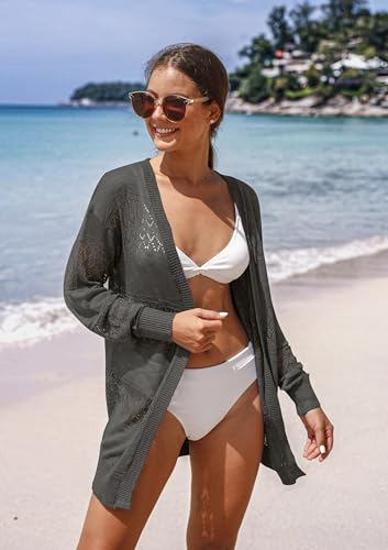 Image of GRECERELLE Lightweight Cardigan Sweaters for Women Crochet Knit Open Front Long Sleeve Loose Casual Boho Summer Beach Coverup