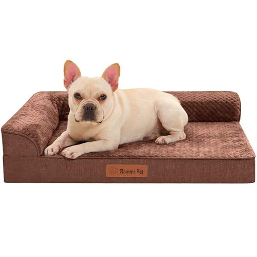 Image of Rainmr Waterproof Dog Bed for Small Dogs - Orthopedic Memory Foam Puppy Couch Sofa, Removable Cover & Anti-Slip Bottom, 30x20 Inches, Brown