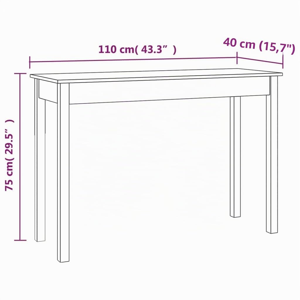 vidaXL Mesa Consola Entrada Mesita Auxiliar Pasillo Decoración Salón Sala de Estar Almacenaje Muebles Adorno Madera Maciza de Pino 110x40x75 cm