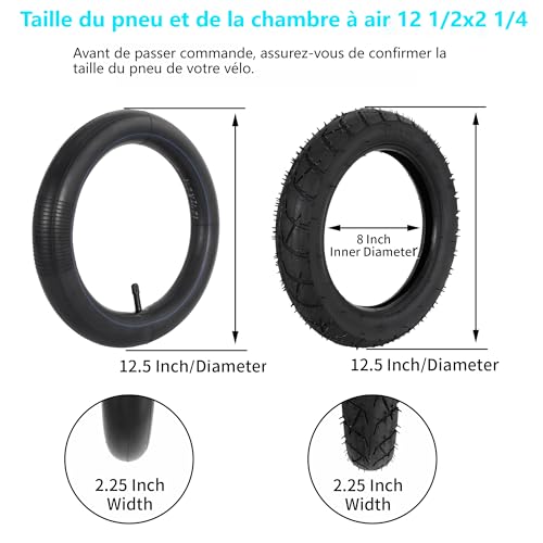 RUTU 12 1/2 x 2 1/4 Ensemble de pneus et Chambres à air avec Valve Schrader – vue 2