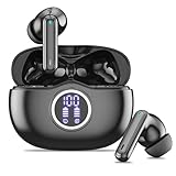 Fhumsh W70 Pro ワイヤレスイヤホン Bluetooth 5.3 ハイファイステレオ、50時間再生 LEDデジタルディスプレイ搭載、ENCノイズキャンセリングマイク、人間工学設計スポーツヘッドホンヘッドセット - ブラック