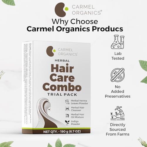 Image of CARMEL ORGANICS Herbal Hair Care Combo - Trial Pack of 4 Natural Herbs for Healthy Hair | 100% Pure & Natural | Ideal for Hair Growth, Dandruff, and Shine, Mini Pack. Mighty Herbs. Test Before You Invest