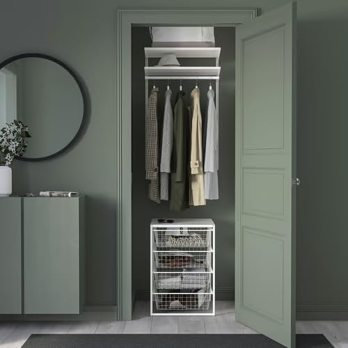 4-Tier Wire Basket Storage Unit – White Metal Organizer with Mesh Drawers for Laundry Room – Ideal for Clothes, Towels, and Supplies – 20.1 x 19.6 x 27.5 Inches