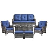 Belord Patio Wicker Sofa Set 6 Pieces Patio Furniture Set Outdoor Couch, 2 Patio Wicker Chairs with