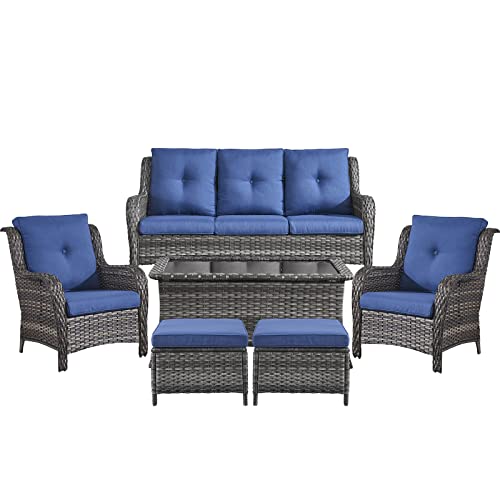 Belord Patio Wicker Sofa Set 6 Pieces Patio Furniture Set Outdoor Couch, 2 Patio Wicker Chairs With 1 Sofa, Coffee Table And Ottomans, Patio Conversation Set For Porch Garden Deck Balcony Poolside #TOP11