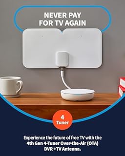 Tablo TV 4th Gen 4-Tuner Over-The-Air (OTA) DVR & 35-Mile Indoor TV Antenna - Watch, Pause & Record Live TV, News & Movies Throughout Your Home Over Wi-Fi - 50+ Hrs Recording - No Subscriptions