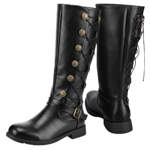 Image of Ramede 11 Medieval Pirate Renaissance Boots for Men Lace up,Black