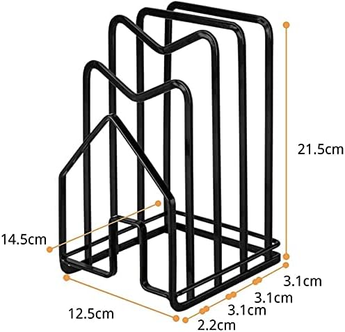 Hikinlichi Chopping Board Holder w 2 Adhesive Hooks Kitchen Countertop Cutting Board Rack Organizer Stand Holder Pots Pan Lids Rack 12.5 x 14.5 x 21.5cm Black