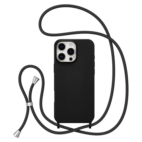 ZTOFERA for iPhone 16 Pro Case with Strap,Crossbody Phone Case with Adjustable Neck Shoulder Lanyard,Soft Silicone Shockproof Protective Phone Cover for iPhone 16 Pro 6.3 inch-Black