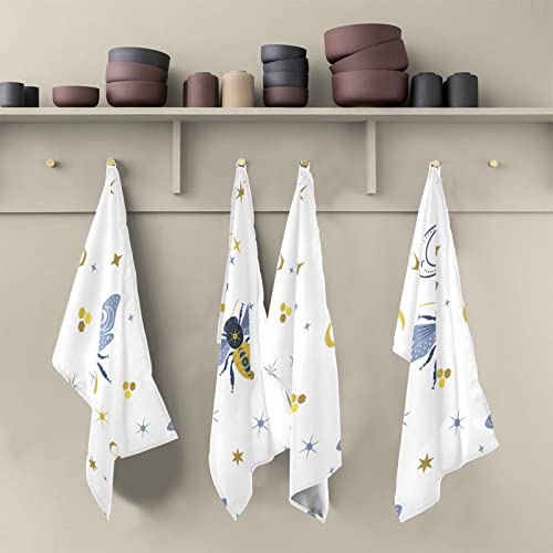 Boenle Kitchen Towels Set Of 4, Bee Moon Stars Boho Bohemian Absorbent Microfiber Dish Hand Towel Farmhouse Quick Dry Cleaning Cloth Tea Towels Dishcloths Decorative #TOP2