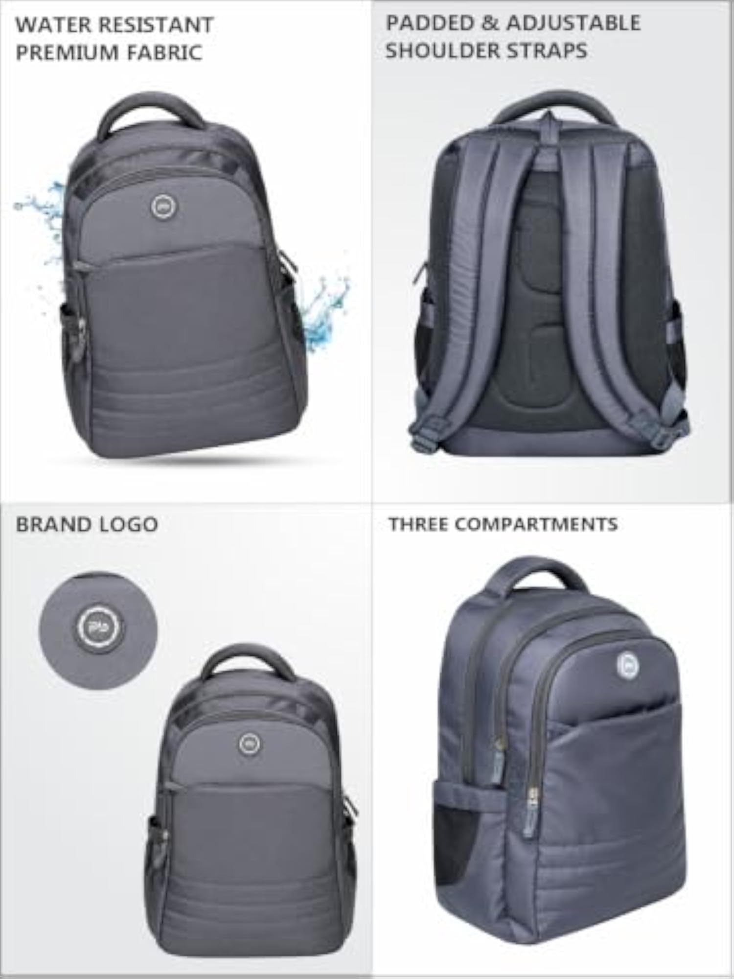 Water Resistant Solid Casual Backpack with Compartments
