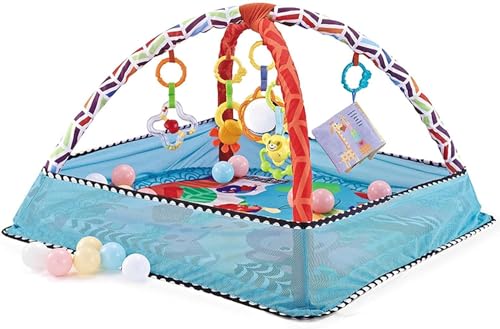 LIVIAプレイマット 0か月~ 赤ちゃん 幼児 子ども 幼児 ベビー ジム プレイジム プレイマット メリー 折り畳み式 ベビーおもちゃボールプールに変身 長く遊べる コンパクトに収納 安全 保護ネット 出産祝いプレゼント (ブルー)