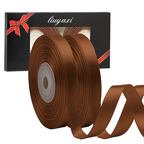 Image of Solid Color Double Faced Brown Satin Ribbon 3 /8 inch X 50 Yards, Ribbons Perfect for Crafts, Wedding Decor, Bow Making, Sewing, Gift Package Wrapping and More