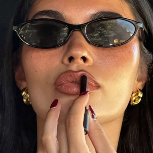 Image of GUVIVI Retro Oval Sunglasses for Women Chic Cat Eye 90s Sunnies Lightweight Narrow Shades Trendy UV protection Sun Glasses
