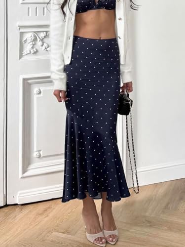 Womens Midi Skirts Y2K Sheer Mesh Polka Dot Skirt Lightweight Flowy Wrap Fishtail Skirt Streetwear2