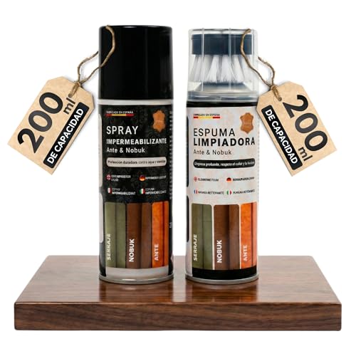 MG ARTESANOS | Kit Limpiador e Impermeabilizante para Calzado y Accesorios – Pack Spray Limpiador + Spray Protector, Especial Ante y Nobuk, Zapatillas, Botas y Bolsos