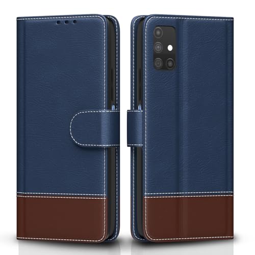 Image of Amazon Basics Flip Cover for Samsung Galaxy S20 FE / S20 FE 5G | Wallet Style & Stand | Dual-Tone PU Leather Finish | Magnetic Flip Case (Blue & Brown)
