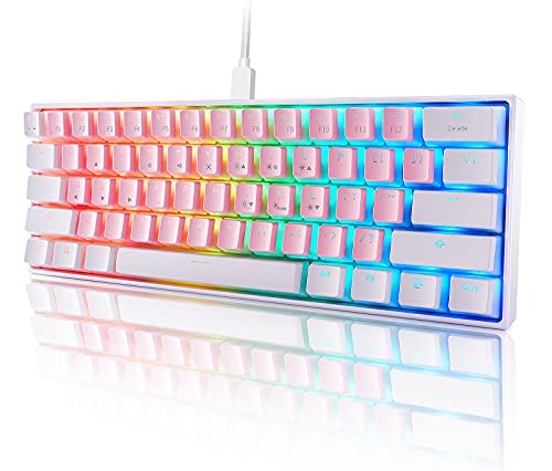 seenda Mechanische Gaming Tastatur mit RGB-Beleuchtung, USB Kabelgebunde Beleuchtete Ergonomische Tastatur mit 61 Tasten, Anti-Ghosting, Programmierbare Tastatur für PC/Laptop/Mac/Windows, Mitte Rosa Cover