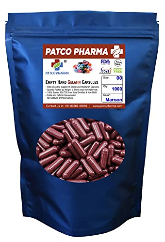 Patco Pharma - Size 00 Maroon Empty Gelatin Pill Capsule - Gluten Free | DIY Powder Filling (Pack of 1000) (B09C3B4BRK) Amazon Price History, Amazon Price Tracker