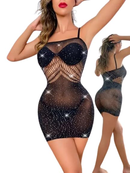 Womens Stylish Lingeries Fishnet Dress for Women Mesh Badydoll Fishnets Dresses See Through Lingerie Chemise Outfits Black