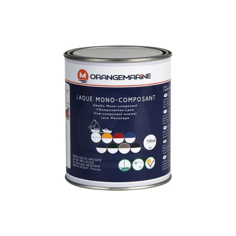 Orangemarine Laque Marine Brillante Mono-Composant 0,75 L – Peinture Bateau Haute Résistance Anti-UV & Abrasion | Finition Exceptionnelle pour Polyester,...