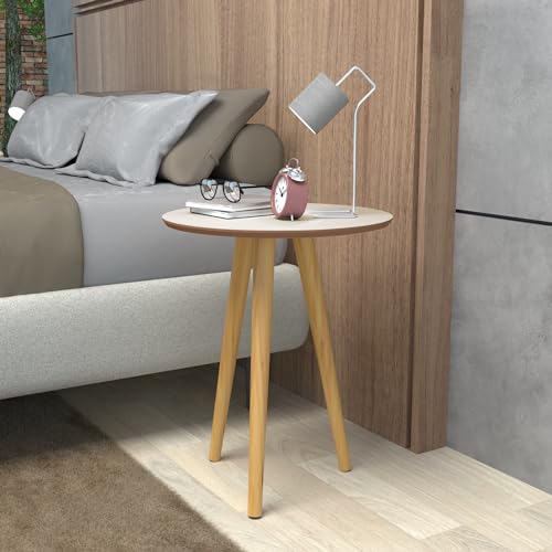 Mesinha Lateral Com Pés Em Madeira Etilo Retro Sala E Quarto (Off White Freijó)