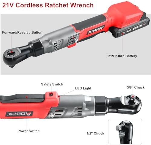 Close-up view of the ratchet wrench head and controls